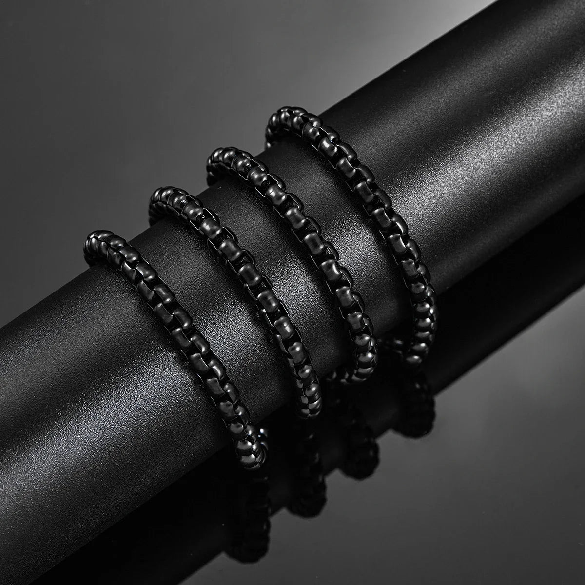 HIYEE Black Stainless Steel Box Link Chain Necklace