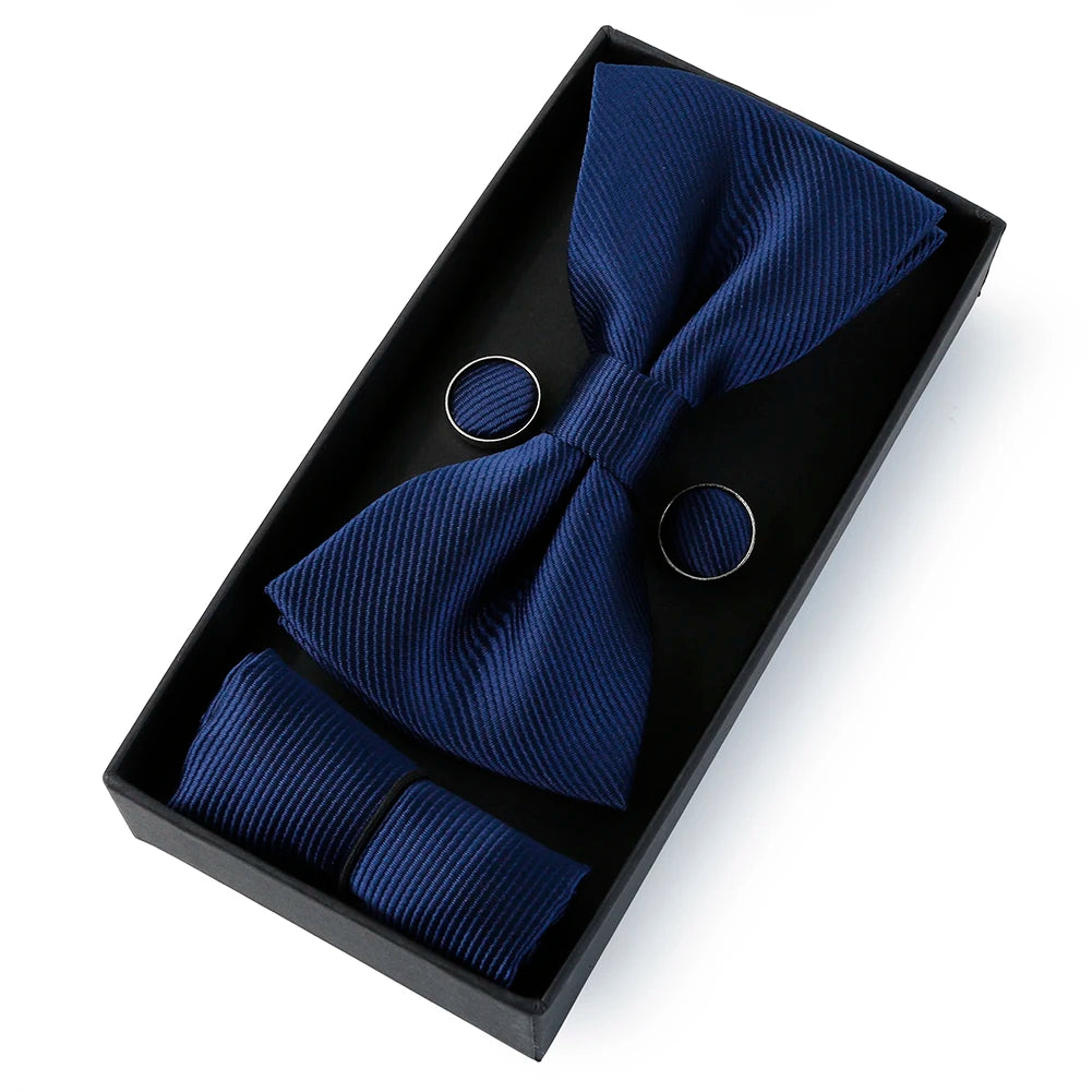 HUISHI Classic Black Bowtie & Suit Accessories Set