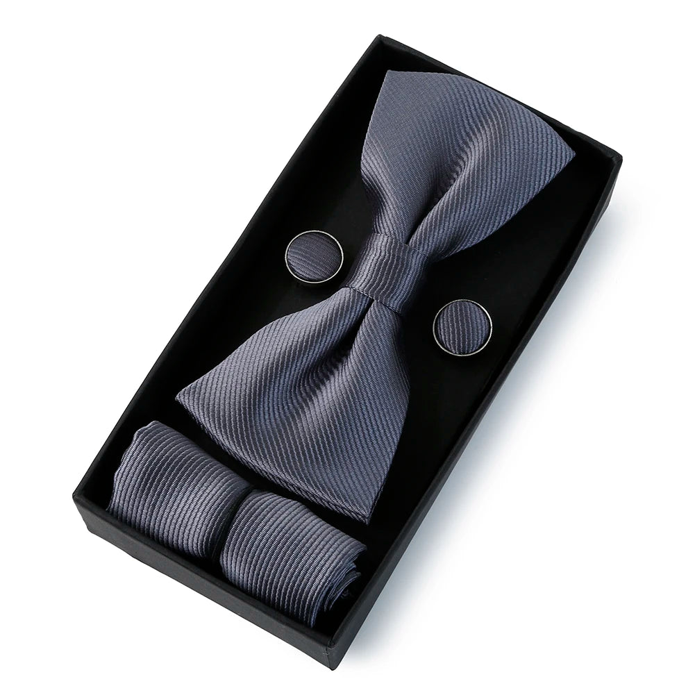 HUISHI Classic Black Bowtie & Suit Accessories Set