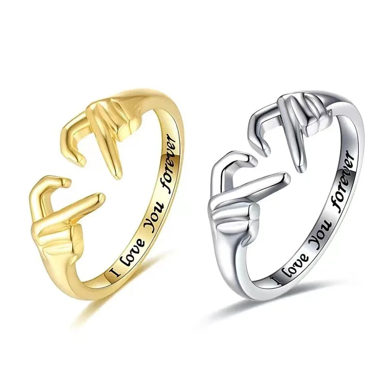 Romantic Heart Hand Hug Ring - Adjustable Couples Ring