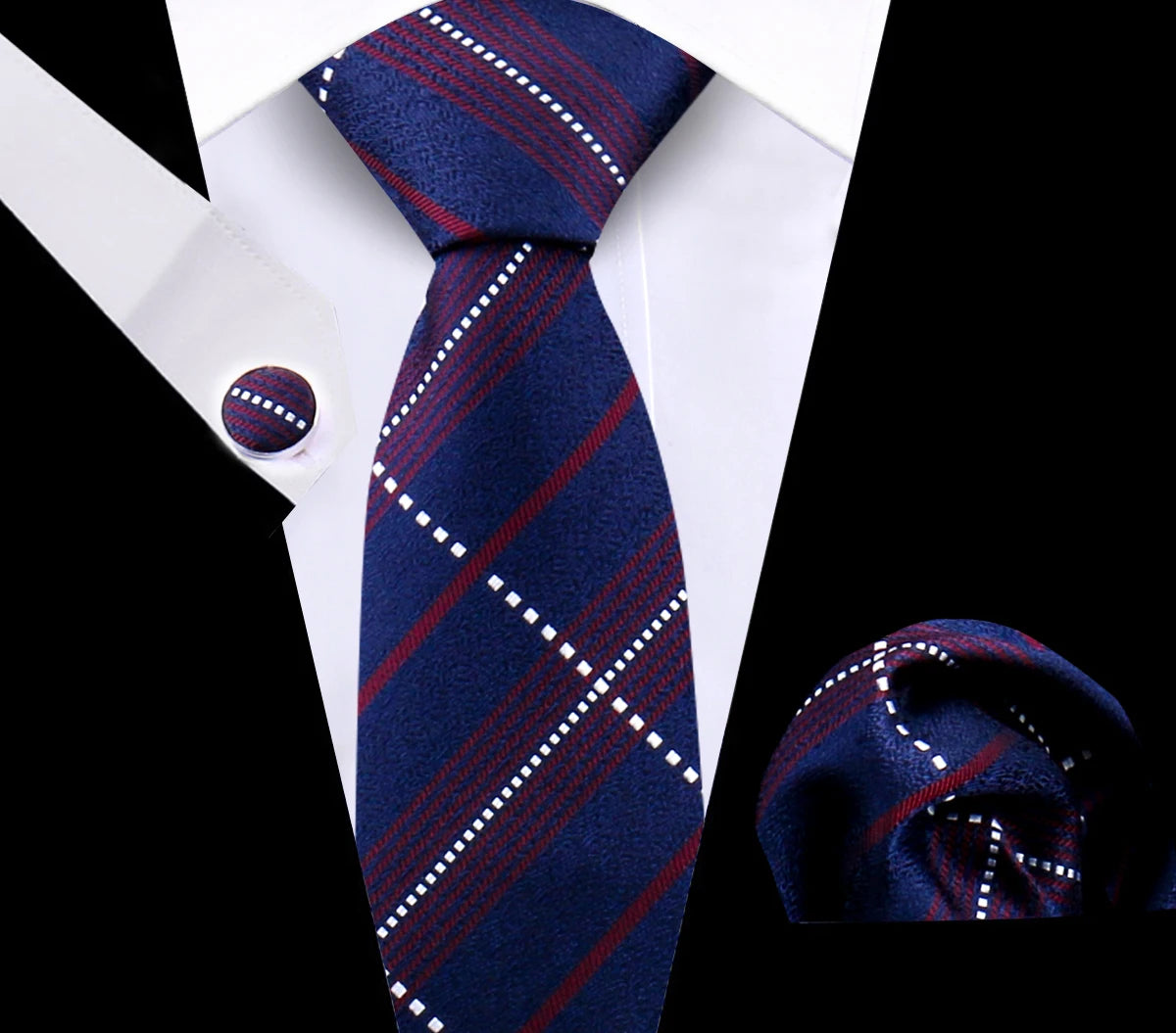 Luxury Plaid Tie Set for Men - Necktie, Handkerchief, Pocket Square, Cufflinks