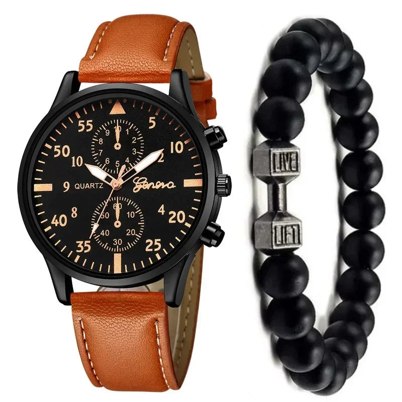 Quartz Wristwatch with Leather Bracelet