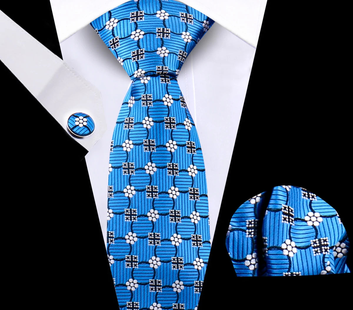 Luxury Plaid Tie Set for Men - Necktie, Handkerchief, Pocket Square, Cufflinks