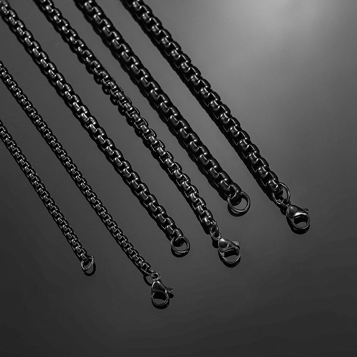 HIYEE Black Stainless Steel Box Link Chain Necklace