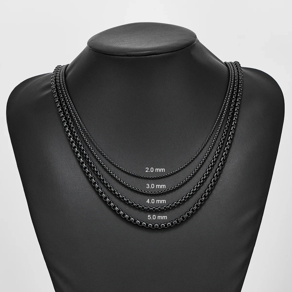 HIYEE Black Stainless Steel Box Link Chain Necklace