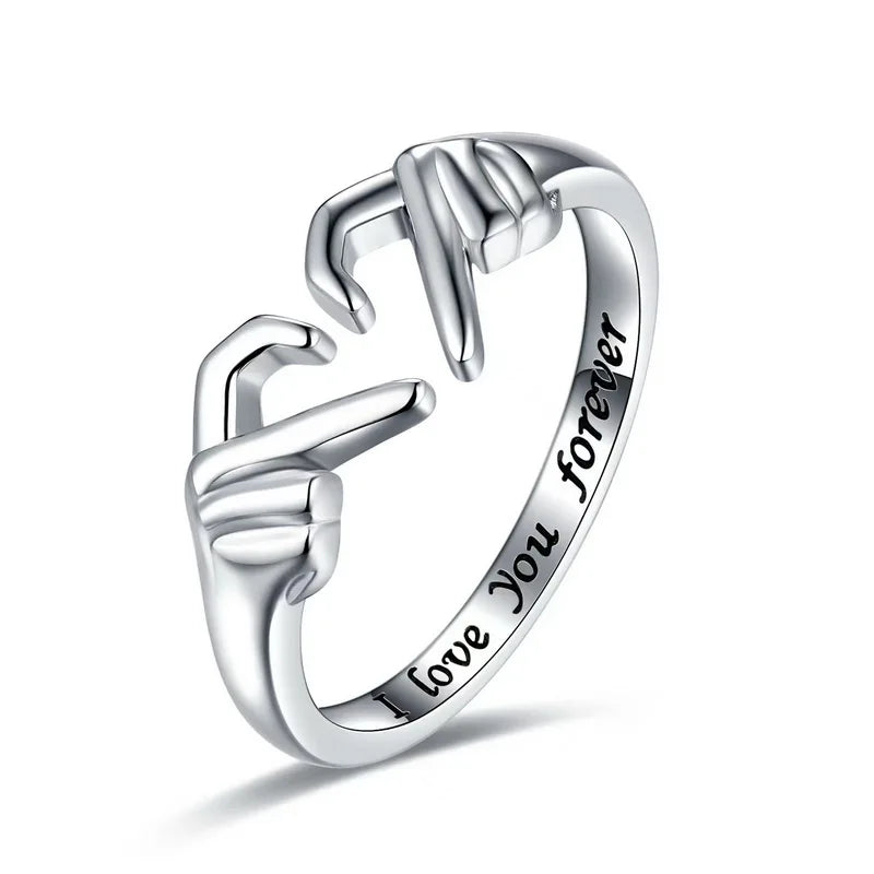 Romantic Heart Hand Hug Ring - Adjustable Couples Ring