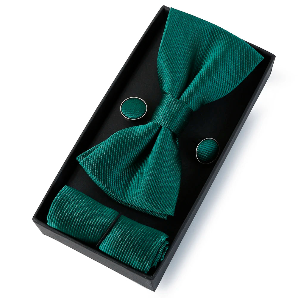 HUISHI Classic Black Bowtie & Suit Accessories Set