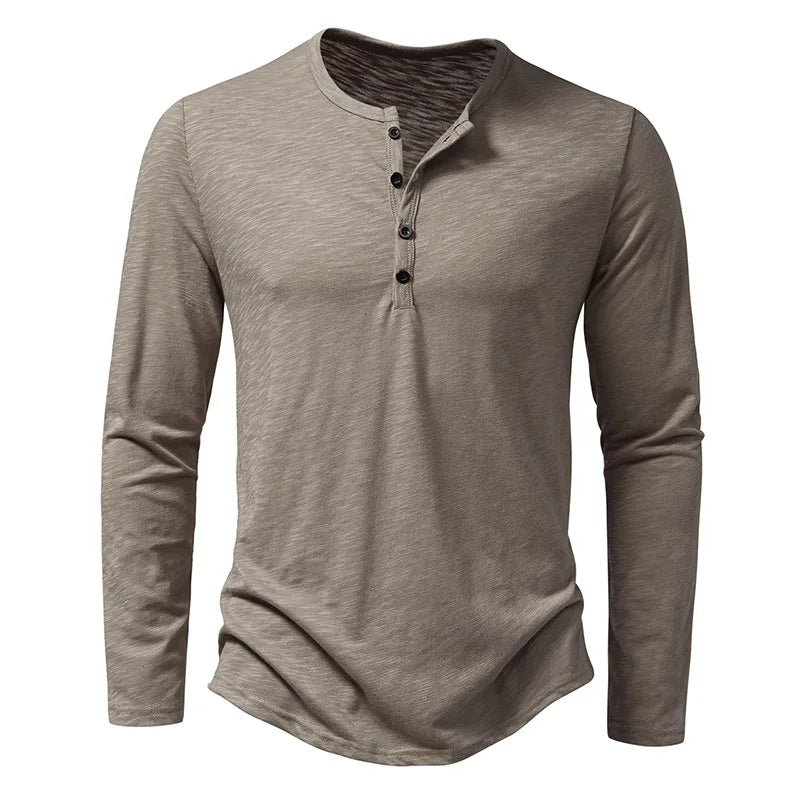 Men's Cotton Button Henley Long Sleeve Shirt