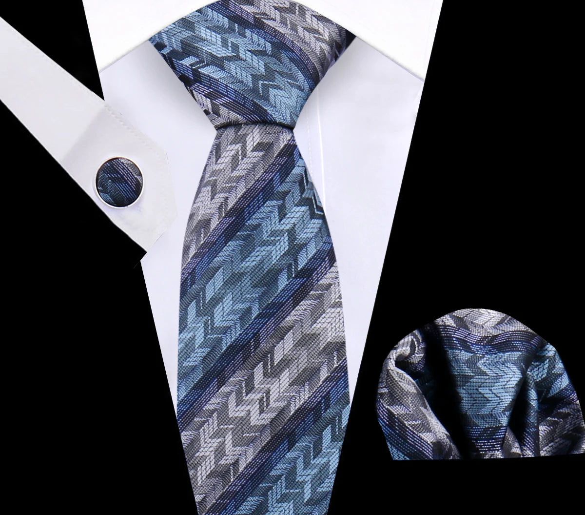 Luxury Plaid Tie Set for Men - Necktie, Handkerchief, Pocket Square, Cufflinks