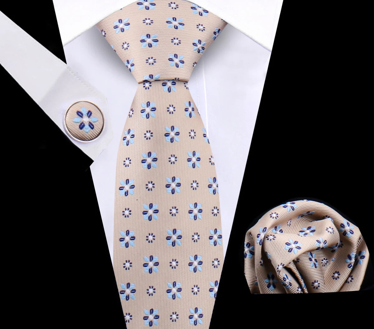 Luxury Plaid Tie Set for Men - Necktie, Handkerchief, Pocket Square, Cufflinks