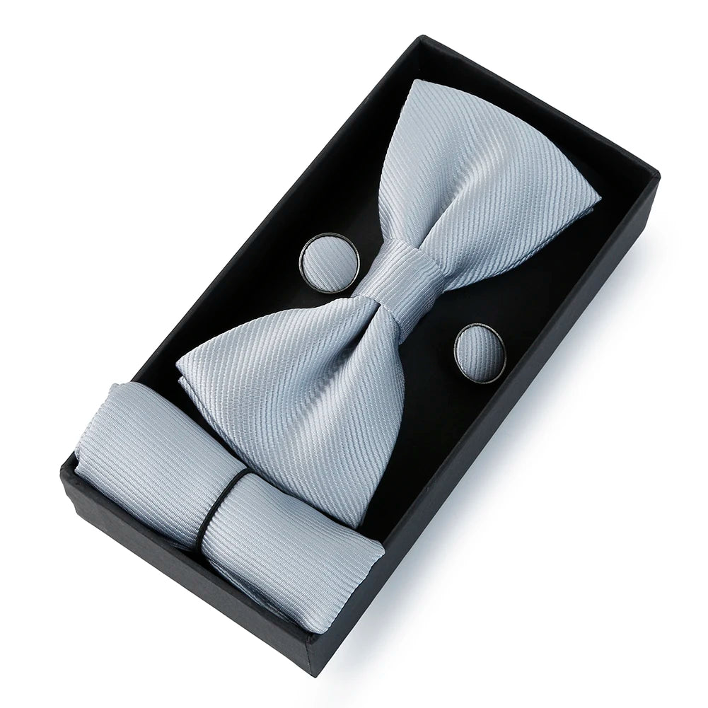 HUISHI Classic Black Bowtie & Suit Accessories Set