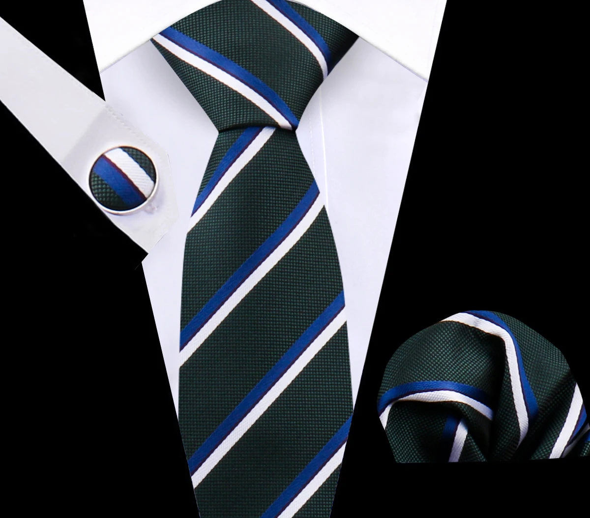 Luxury Plaid Tie Set for Men - Necktie, Handkerchief, Pocket Square, Cufflinks