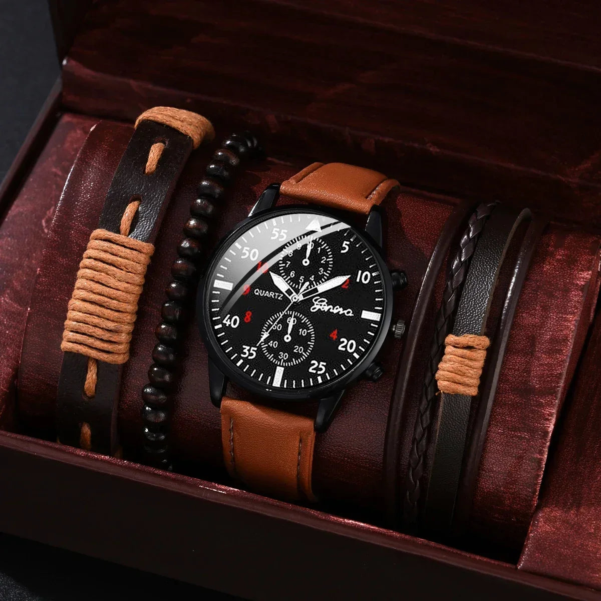 Quartz Wristwatch with Leather Bracelet