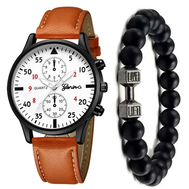 Quartz Wristwatch with Leather Bracelet