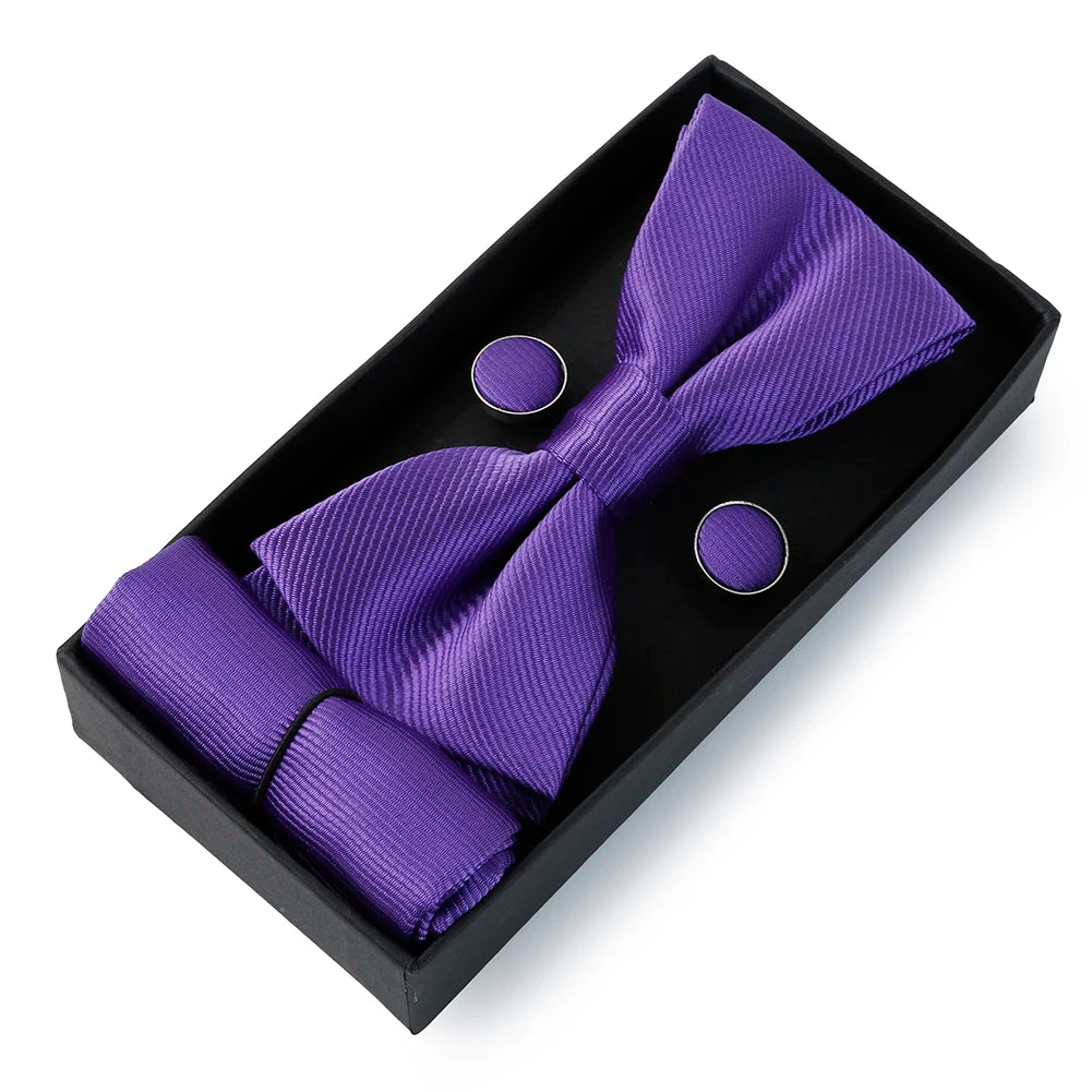 HUISHI Classic Black Bowtie & Suit Accessories Set