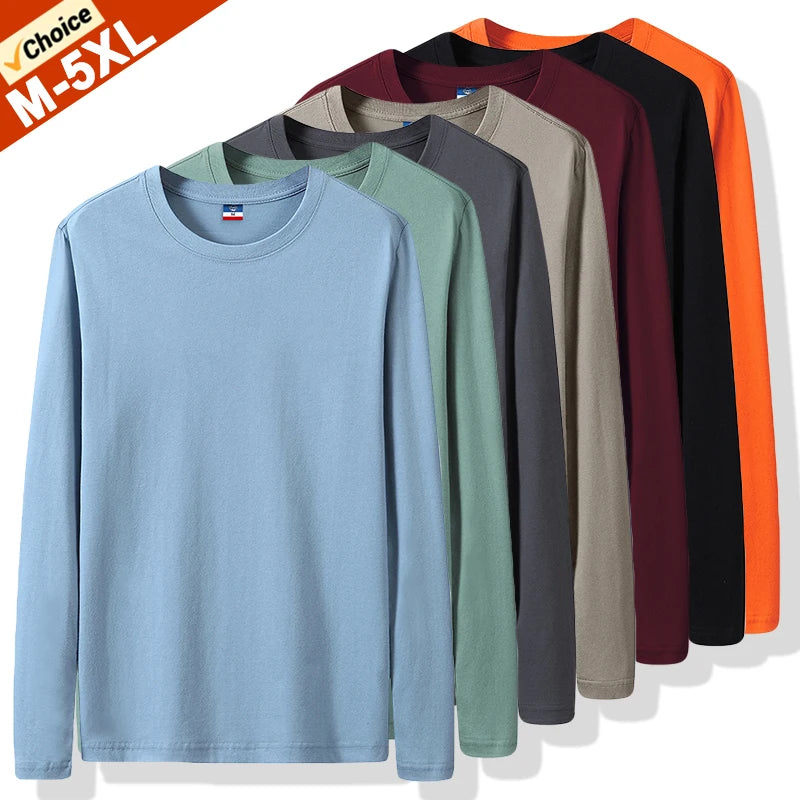 Plus-Size Cotton Long Sleeve T-Shirts - 4XL/5XL"