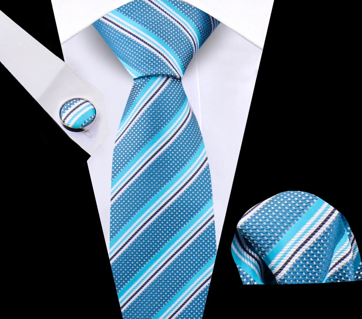 Luxury Plaid Tie Set for Men - Necktie, Handkerchief, Pocket Square, Cufflinks