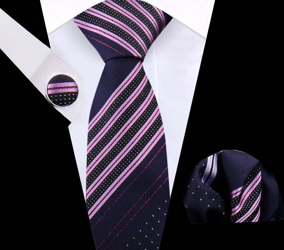 Luxury Plaid Tie Set for Men - Necktie, Handkerchief, Pocket Square, Cufflinks