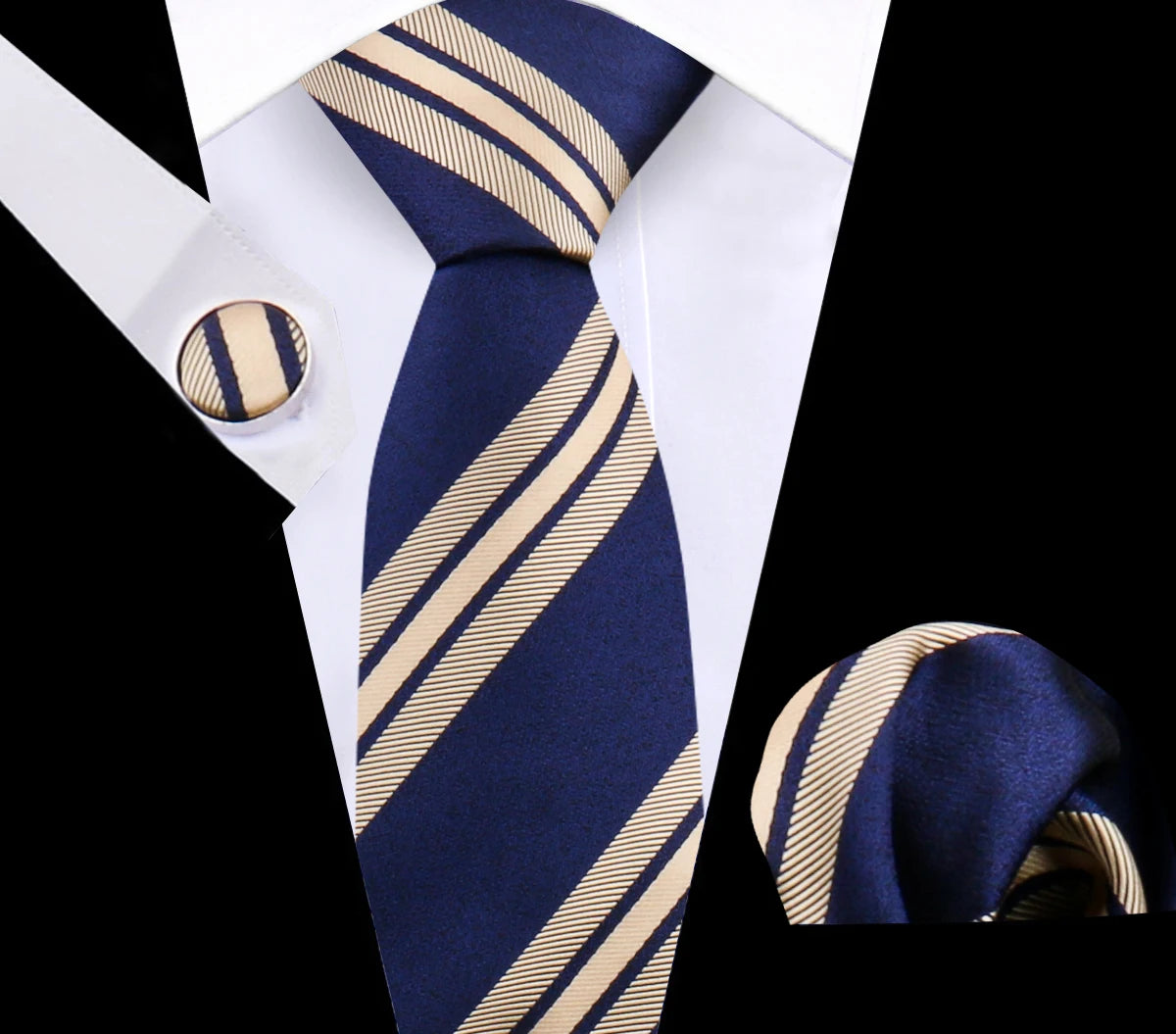 Luxury Plaid Tie Set for Men - Necktie, Handkerchief, Pocket Square, Cufflinks