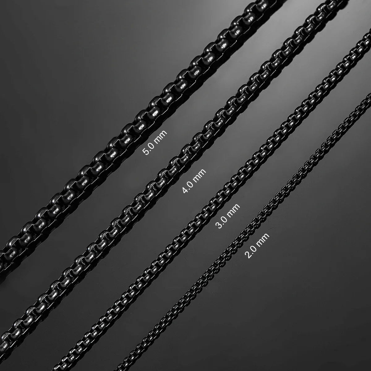 HIYEE Black Stainless Steel Box Link Chain Necklace