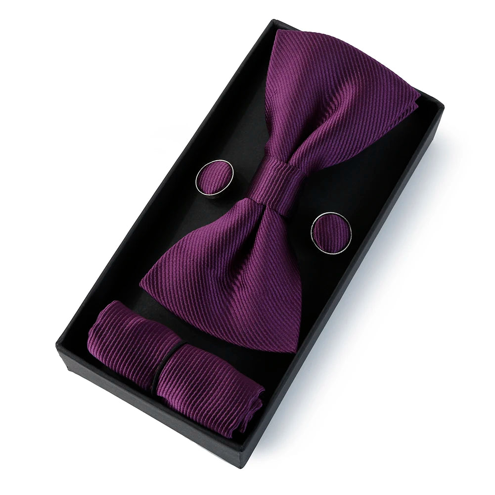 HUISHI Classic Black Bowtie & Suit Accessories Set