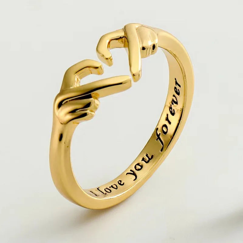 Romantic Heart Hand Hug Ring - Adjustable Couples Ring