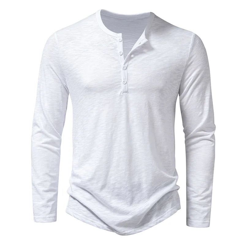 Men's Cotton Button Henley Long Sleeve Shirt