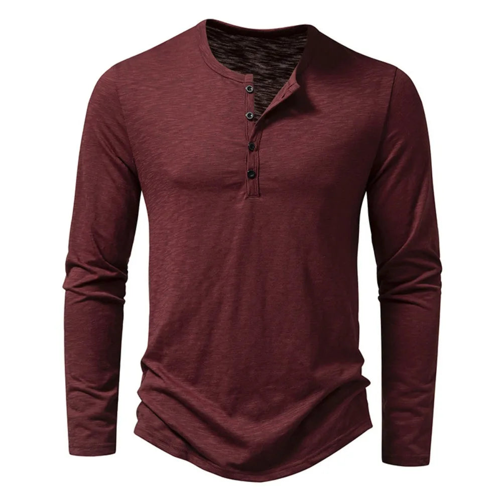 Men's Cotton Button Henley Long Sleeve Shirt