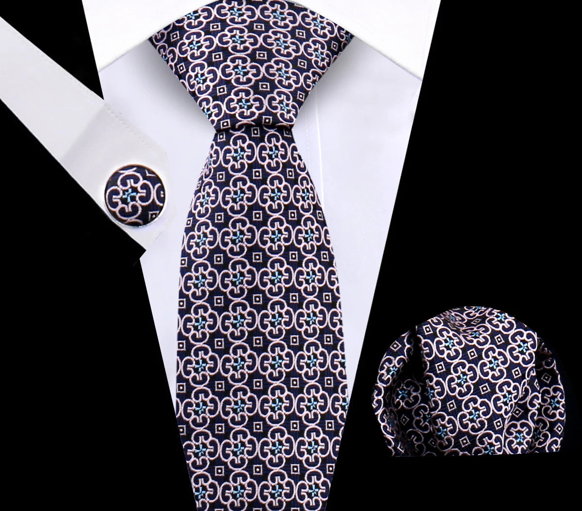 Luxury Plaid Tie Set for Men - Necktie, Handkerchief, Pocket Square, Cufflinks