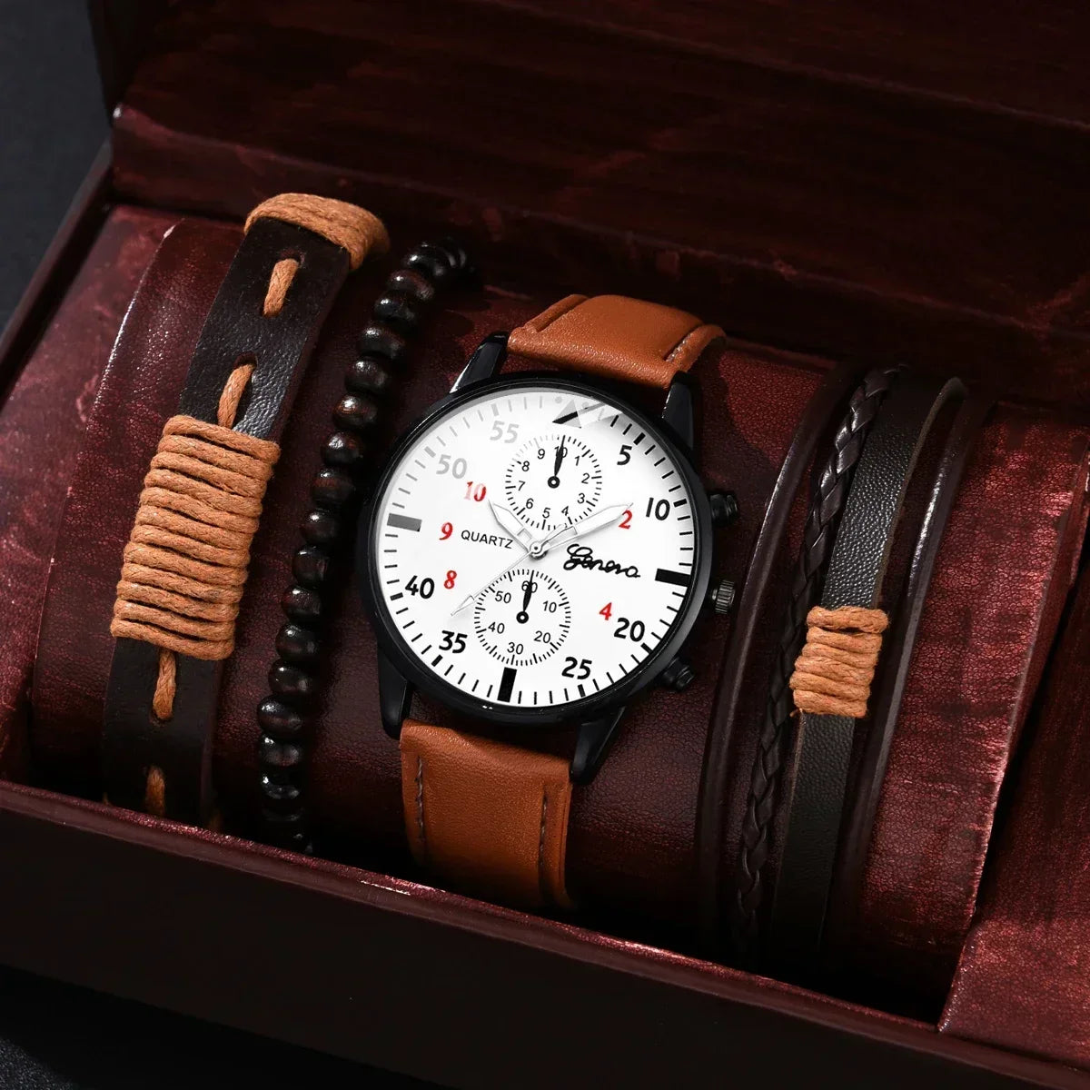 Quartz Wristwatch with Leather Bracelet