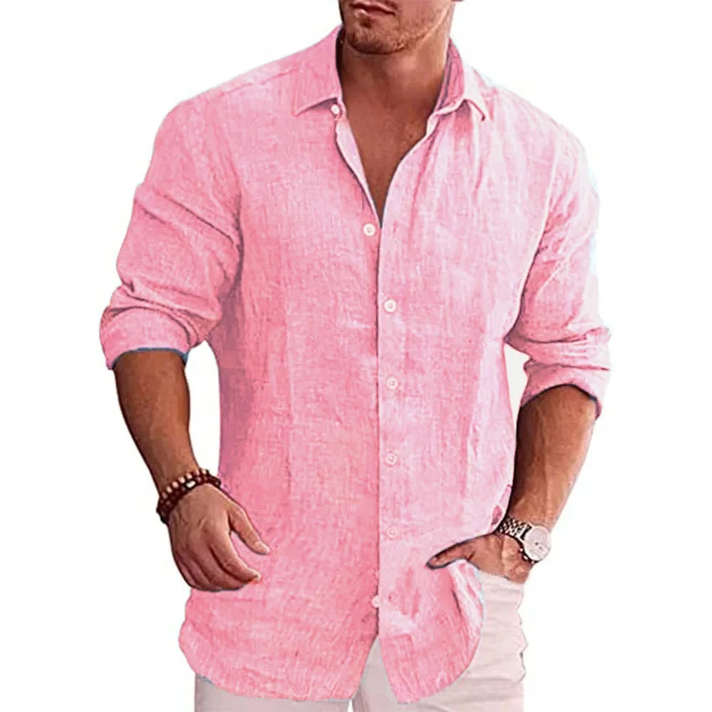 Men's Casual Cotton Linen Long Sleeve Shirt