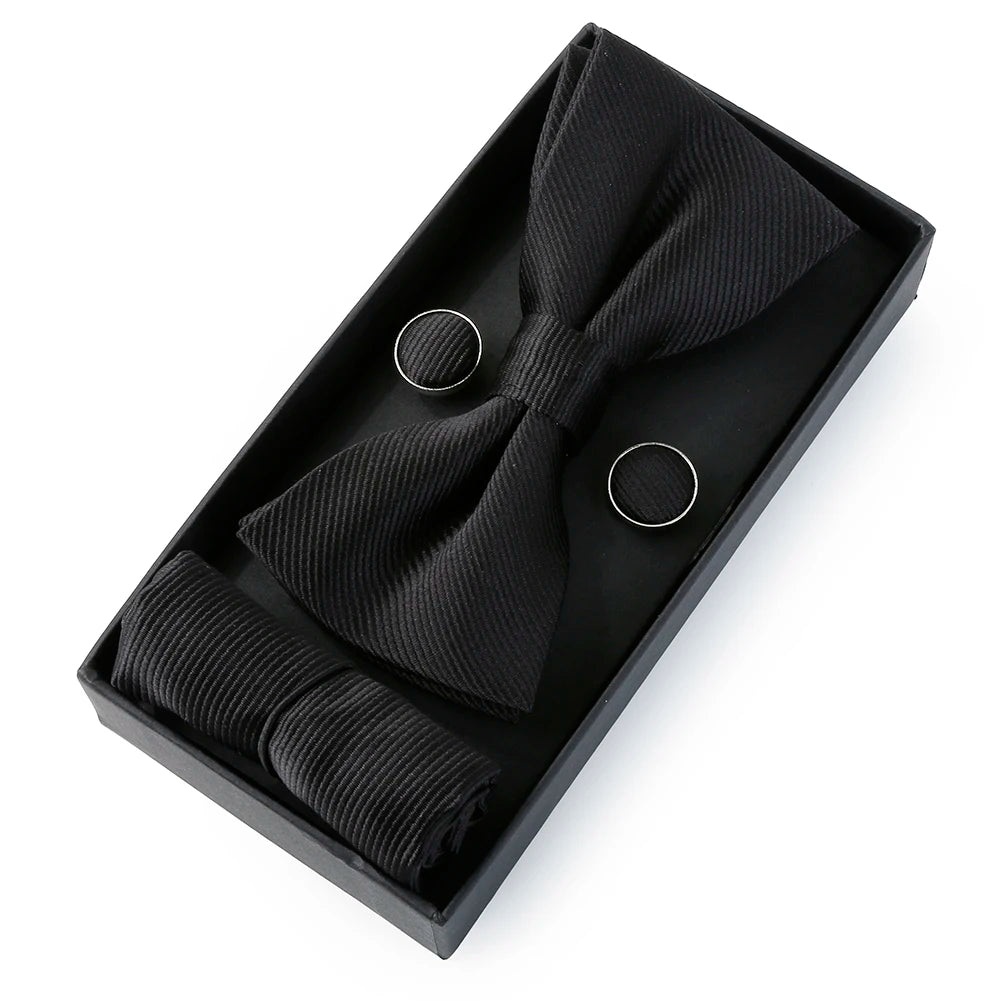 HUISHI Classic Black Bowtie & Suit Accessories Set